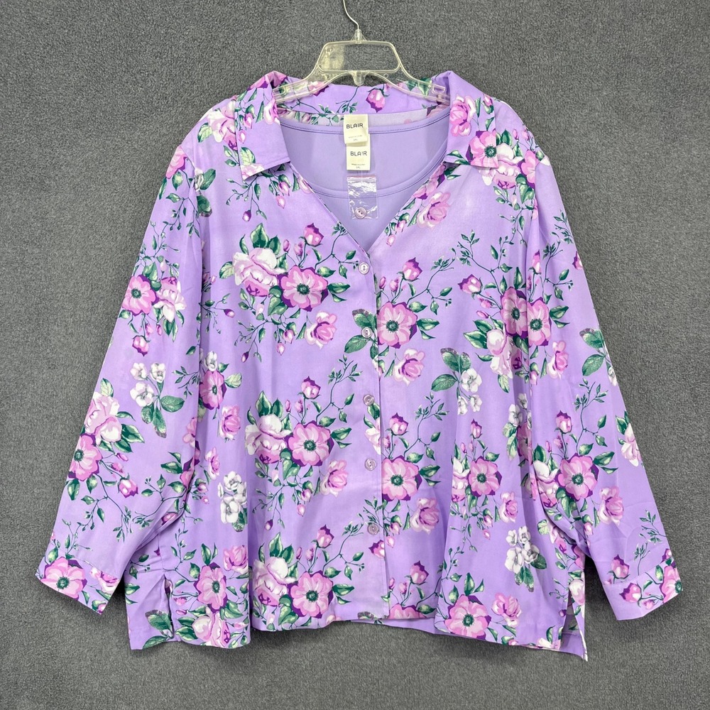 Blair Floral 2 Pice set Women 3XL Purple Blouse Tank Top Long Sleeve GrandmaCore